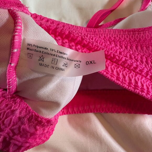 Vibrant Pink Crochet Textured High Waisted 2-Pc Swimsuit Bikini 0X - Picture 11 of 11